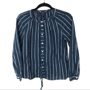 J. Crew Indigo Blue White Stripe Tie Waist Top